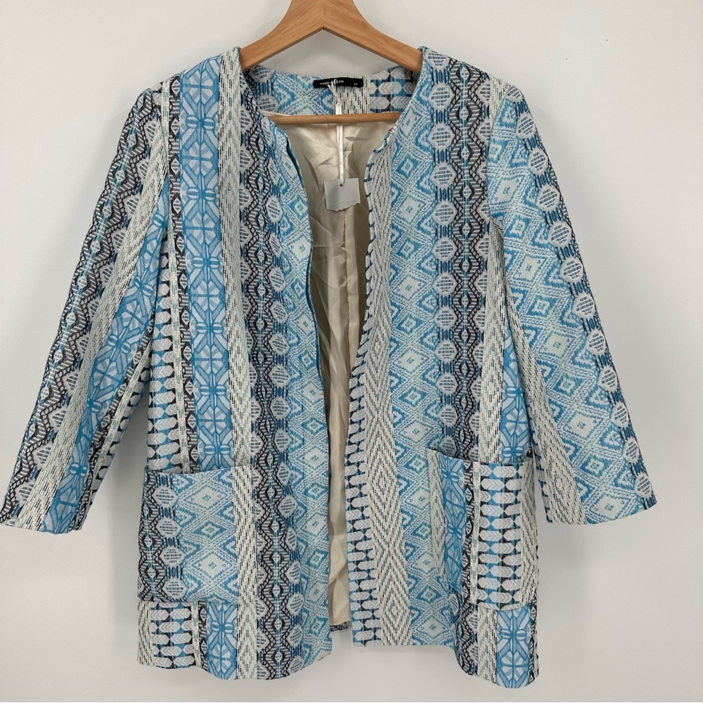 Designer Yumi Mazao Career Blazer Open Front 3/4 Sleeve Size 2 Tall T2